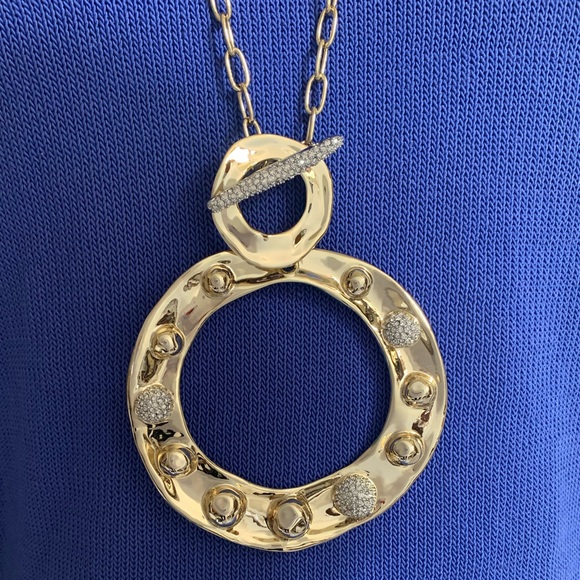 Alexis Bittar Large Gold Molten Repoussé & Crystal Dot Pendant Necklace - Picture 11 of 15